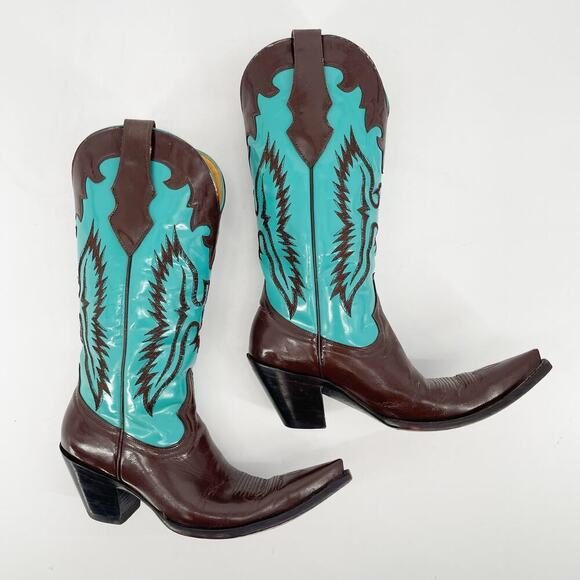 Old Gringo Brown Turquoise Eagle Elvis Patent Leather Western Cowgirl Boot sz 7 - Picture 3 of 11